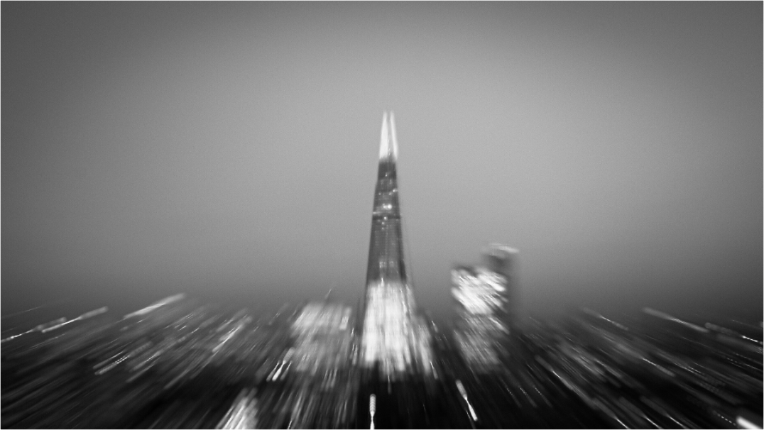 Abstract black and white London architecture print of The Shard used as wall art