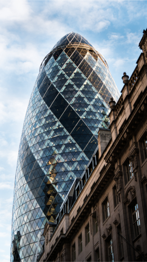 Modern London architecture photography print suitable for a focused home office.
