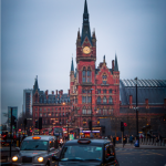 St Pancras London architecture photography print with evening colour and everyday city atmosphere, used to illustrate compact-camera style photography.